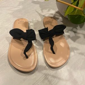 NWOT A New Day Women’s 7 Black Bow Tie Slid On Sandals